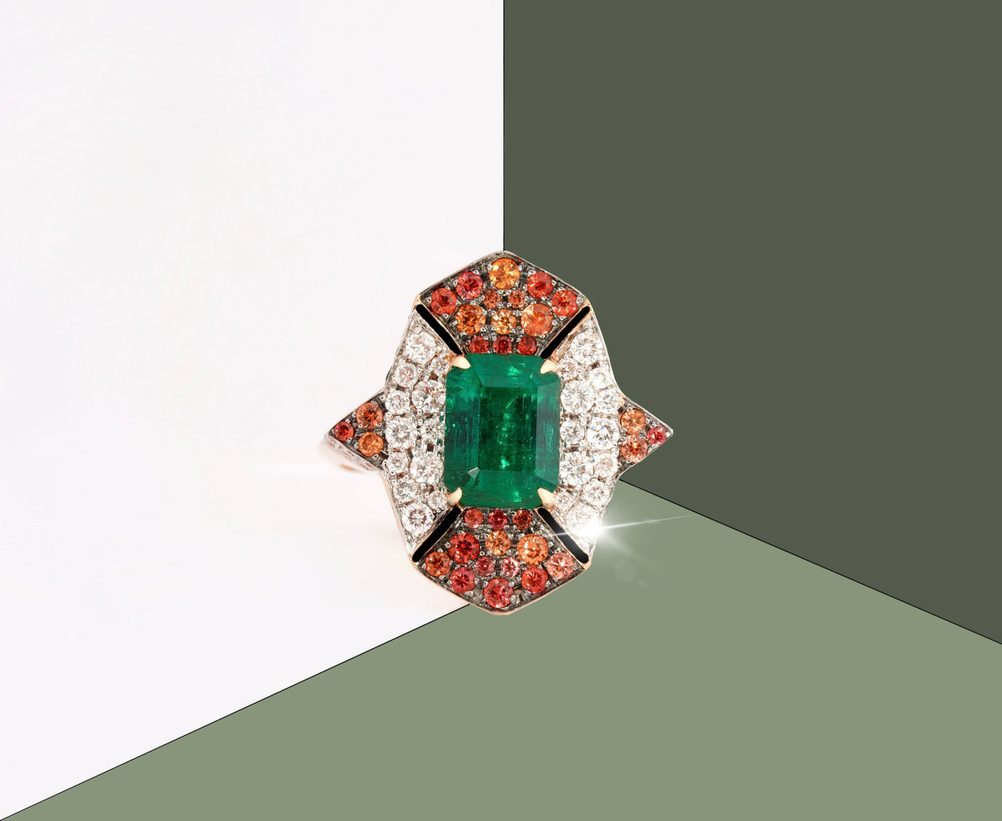 Emerald & Orange Sapphire Ring