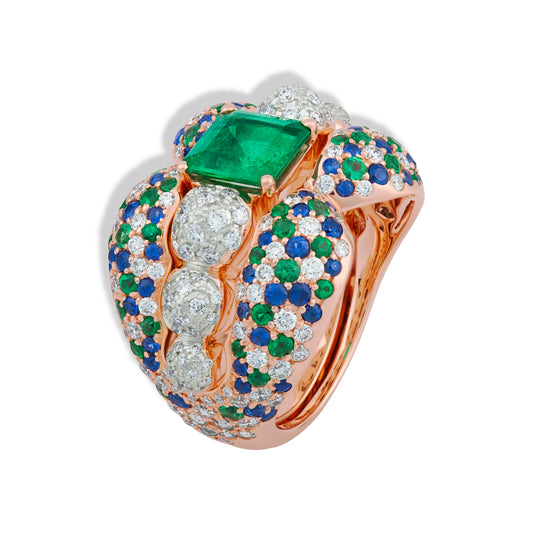 The Kiss - Emerald & Blue Sapphire Ring