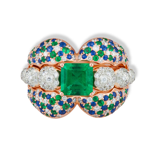 The Kiss - Emerald &amp; Blue Sapphire Ring